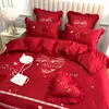 Sängkläder set kit extra stort nordeuropeiska enkla tjejen redwedding bröllop bowembroideri 60 long-stapel bomull 4-stycken