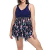 Maiô feminino feminino de tamanho grande com maiô com boyshorts malha tankini nadar vestido de duas peças de banho fluxo