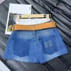 Broderade kvinnor denim shorts två bit med bälte sommardesigner casual short byxa high street jeans mini shorts kläder