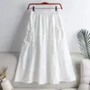 Skirts Drawstring Lace Up Elastic High Waist Solid Casual A-line Women's Skirt Korean Fashion Mid-Calf For Women Summer Z9