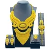 Wysokiej jakości 24 -krotnie złote zestaw biżuterii Dubai African Bliski Wschód Damski Naszyjnik Bransoletka Pierścień kolczyka Hurtowa 240506