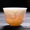 Ensembles de voiles de thé 2 PCS / Set Relief Dragon Phoenix Modèle Couleur blanche Couleur Kungfu Tasse de thé Bowl Accessoires de consommation