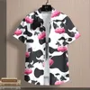 Camisas casuais masculinas Kawaii Unisisex Cirche Anime Cow Padrão para homens Tamas de mangas curtas de verão Botão de camiseta de tamanho grande