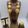 Fashion Dubai Gold Farbschmuck Set für Frauen Afrikanische Indien Langkette Quasten Halskette Ohrringe Ring Abend Partygeschenk 240506