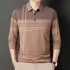 Polos masculinos New Mens Polo Camisa de manga longa de camisa polo colar de camisa elegante Spring Spring/verão Casual casual Casual de rua listrado