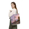 Umhängetaschen hohe Kapazität Eco -Wiederverwendbares lässiges Leuchtturm Grafikdesign Handtasche Frauen Tasche Schöne Landschaftsgedruckte Einkäufe