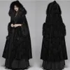 Black Fur Winter Cloak Cape Hooded with Print Trim Long Bridal Wraps & Jackets Special Party Banquet Gothic Wrap Wedding Bride Wear 2754