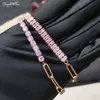 Bracelets de tennis en cristal rose romantique pour femmes Tendance Tendance Zircone brillante Chaîne de boucle pliante réglable à la main Bijoux 240423