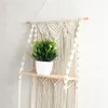 Sacs de rangement Boho Macrame Mur suspendu étagère de suspension à 3 niveaux à la main d'organisateur de bois tissé à la main