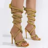 Sexy Strap Ankle High Rhinestones Women Cross-tied Thin Heeled Gladiator Sandals Fashion Summer Party Prom Shoes 240428 98