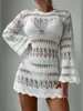 Meninas de biquíni de crochê de crochê recortes de mangas compridas Mini vestido para maiô de roupas de banho roupas de verão