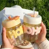 Wine Glasses Cute Alphabet Cup With Straw Glass Water Girl Portable Double Drinking Coffee Mug Accessories