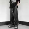 Herrbyxor Mens konstgjorda läderbyxor med breda ben med borstad elastisk midja och djup gren för hiphop-andning2405