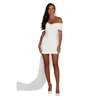 女性用のドレスエレガントな白いドレスの卒業肩を覆った半袖バックデスミニドレスプロイスターボウズミスS XLサマードレススカートスカート
