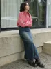 Jupes féminines hautes taille vintage vintage de la cheville bleu jupe street style femelle a-line couleur profonde lâche longue