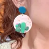 Orecchini a pennaglietta caduta vintage per donne geometria della moda 3D Cactus Green Green Pendant Clay Earring Gioielli