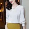 Женские блузкие корейские топ-футболка элегантная модная вышитая вспышка сплошные шифоновые рубашки 2024 Офисная леди Женщина одежда