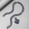 fashionable new jewelry accessories purple love full diamond pendant cuban chain hip hop broken heart pendant chain designers design holiday gifts