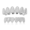 Hip Hop Iced Out Cubic Zirconia Mirror Face Tooth Grillz for Women Men Body Jewelry Gold Teeth Grills 6/6 Top Bottom Cap Set 240507