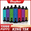 EU Deutschland Warehouse Hirschbar King 15000 Puff 15K Einweg-Vape Tornado 800 mAh wiederaufladbare Batterie E-Liquid LED-Bildschirm E-Zigarettennetzspule 22ml Pod 10 Flaovrs