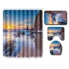 Shower Curtains Beach Palm Tree Landscape Curtain Combination Set Bathroom Carpet U-shaped Mat Bath Decor