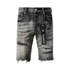 2024 Designer Purple Jeans Men Purple Jeans Designer Mens Slim Fit gescheurde Patch Denim Shorts Cargo Jean Shorts Vintage gescheurde graffiti hoogwaardige kwartpak 40