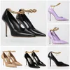 Women Summer Walk Designer Dress Shoe Brand Diamond Talura High Heel Sandals Shoes Pointed Toe Pumps with Gold Chain Stiletto Heels Party Elegant Walking Sandal Box