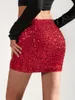 Skirts Sequined Red Mini Bodycon Skirt Elegant Elastic Waist Slim For Spring & Summer Women's Clothing