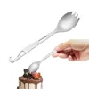 Spoons Titanium Fork 2 In 1 Design Silver Camping Spork For Backpacking Picnic Tableware Flatware Long Handle And