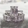 Luxe 100% 925 Sterling Silver Creëren Emerald Cut Diamond Wedding Engagement Cocktail Women Moissanite Band Ring Fine Jewelry 201006 214Z