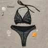 Swimwear féminin 2024 Triangle de style Lady attache des cristaux de bikini halte à haute coupe