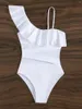 Frauen Badebekleidung 2024 Sexy Mesh Patchwork Ein Stück Badeanzug für Frauen Rüschen hohe taillierte Badeanzüge Strandbekleidung Monokini Badegäste