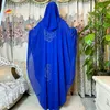 Etniska kläder nya muslimska kaftan abaya klänning kimono kvinnor dubai öppna abayas turkiska stenar chiffon huva klänning elegant afrikansk plus size t240510