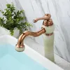 Robinets d'évier de salle de bain Luxury Rose Gol en laiton Natural Jade Robinet High Art Basin Taps Taps Robinet des toilettes à poignée unique - SM5312