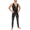 Herren sexy offener Schritt glänzender Overall Erotik Wetlook Leder Leotard krottellos männliche einteilige Bodysuit Gay Clubwear Sexi CatSuit Kostüme