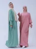 Ethnische Kleidung bescheidene solide Batwing Abaya Dubai Muslim Maxi Kaftan Kleider Palästina Thobe Frauen Ka Robe Caftan Marocain Femme Vestidos T240510