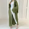 Ethnic Clothing New Solid Fashion Modest Kimono Open Abaya for Women Arab Dubai Turkey Moroccan Cotton Linen Overcoat Outer Garment Autumn T240510