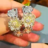 Dangle Chandelier Mirco Paved Cubic Zirconia Charm Shiny Blooming Flowers Hoop Earrings For Women Bridal Wedding Gift Important Oc Dhow4
