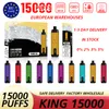 EU Deutschland Warehouse Hirschbar King 15000 Puff 15K Einweg-Vape Tornado 800 mAh wiederaufladbare Batterie E-Liquid LED-Bildschirm E-Zigarettennetzspule 22ml Pod 10 Flaovrs