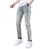 Мужские джинсы высококачественные модные байкеры разорванные узкие полосы промыты