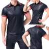 Mens Sexy Faux Short-sleeved Erotic Shaping Sheath Latex Bodycon Casual T-shirts Male Patent Leather Polo Shirt Catsuit Costumes