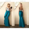 2020 Mermaid Prom Dresses Scoop Neck Beadeded Bowed Bow 3 4 Long Sleeves Evening For Lughion Backless Backless Length Ordal Party Barty 269H