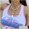 Chokers Colorf Bloem Rijst Kiel ketting Dames Simple Pearl Metal Tag Peach Heart XL37 Drop levering sieraden kettingen Hangers DHDQ8