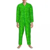Vêtements maison Green Striped Pajamas Set Automne Automne imprimement des vêtements de sommeil Male 2 pièces Retro Retro Surdimension Pattern Suit Gift