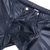 Mens Lingerie Kısa Pantolon Seks Yumuşak Lateks Fetiş Boksör Erkek Deri Dockants Bulge Toruması Seksi Bottom İç Çamaşırı Catsuit Kostümler