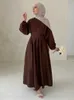 Abbigliamento etnico Ramadan Linen Abaya Dubai Turchia Islam Muslim Dress Abito da preghiera Kaftan per donne Ka Robe Arabe Femme Musulmane T240510