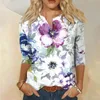 Women's T Shirts Uniquely Styled Ladies Floral Print Three Quarter Sleeve Button Collar Top T-Shirt Bottom Shirt Premium Trends