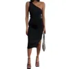 Designer One Shoulder Dresses Women Casual Slim BodyCon Side Splt Pencil Dress Free Ship