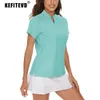 Kefitevd Summer UPF50 golfpolo shirt dames korte mouw t-shirt snel dry v nek ademende tee uV-bescherming rennen gym top 240510