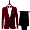 Hommes blazers pantalon vin rouge veste velours